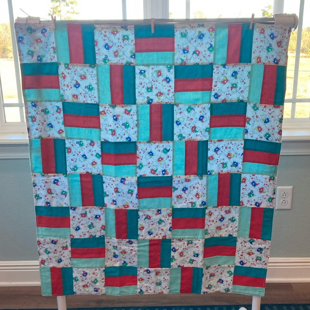 Handmade Bunny Stripe Baby Quilt